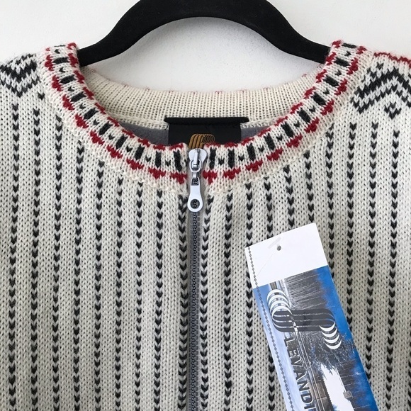 Levandi Ivory Wool Zip Fair Isle Cardigan Sweater Jacket - Picture 9 of 10